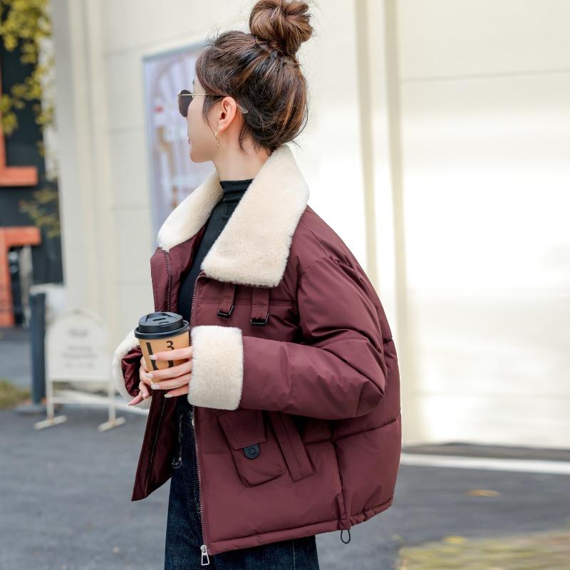 Short Down Cotton-padded Jacket for Women's Winter Small Lamb Wool Lapel Jacket