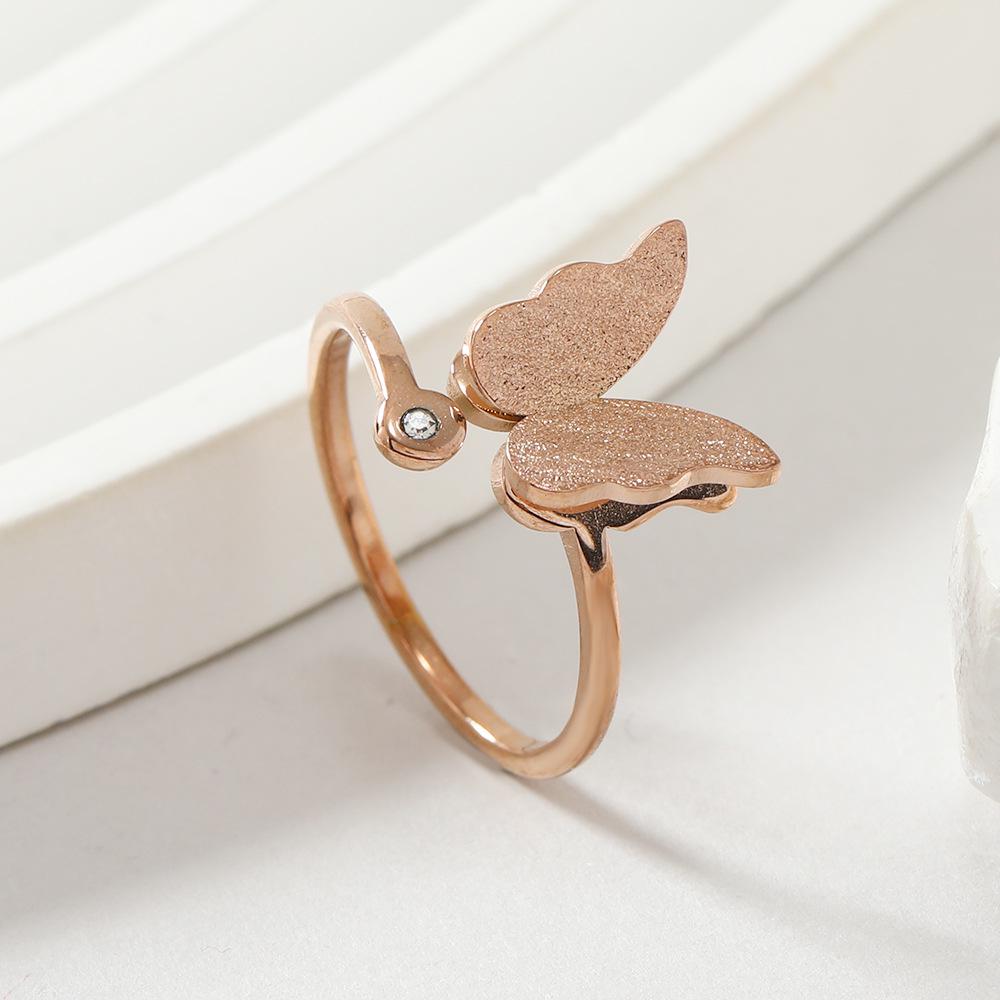 Mattierter Schmetterling Offener Diamant Titanstahlring für Damen