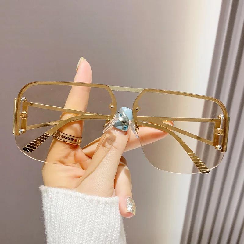 New Vintage Square Sunglasses Woman Classic Retro Gradient Mirror Frameless Sun Glasses Female Fashion Rimless