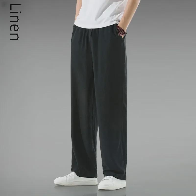 Men's Summer Thin Cotton Linen Wide-Leg Pants - Chinese Retro Style