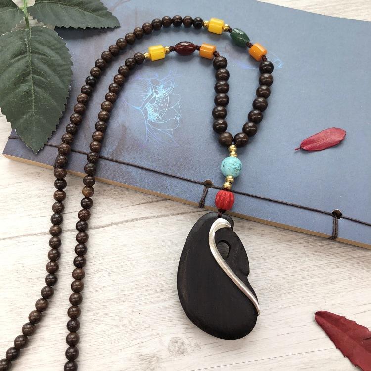 Retro Literary and Artistic Ebony Long Necklace, Men's and Women's Clothes Accessories Pendant, Versatile Sweater Chain Pendant