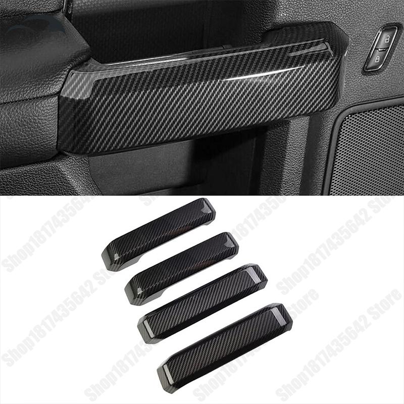 

For Ford F150 2015-2020 4x Inner Door Grab Handle Trim Cover Carbon Fiber Look Car Interior Decoration Accessories Raptor Black