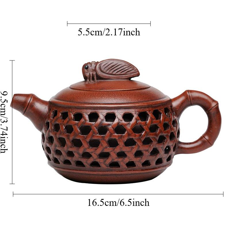 

280ml Purple Clay Hollowed Out Teapot Bamboo Woven Tea Pot Chinese Cicada Chirping Antique Teapot Household Yixing Teapot