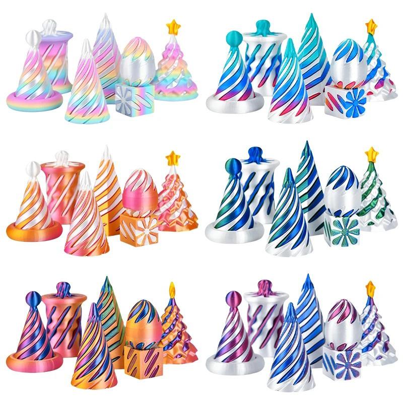 7Pcs 3D Printed Toy Rotating Pyramids Three-Dimensional Spiral Cone Fidget Toy 3D Spiral Cone Prelearning Accessiories