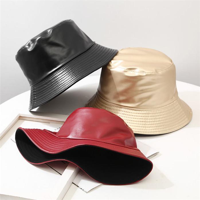 Buy Faux Leather Bucket Hat Women Plain 