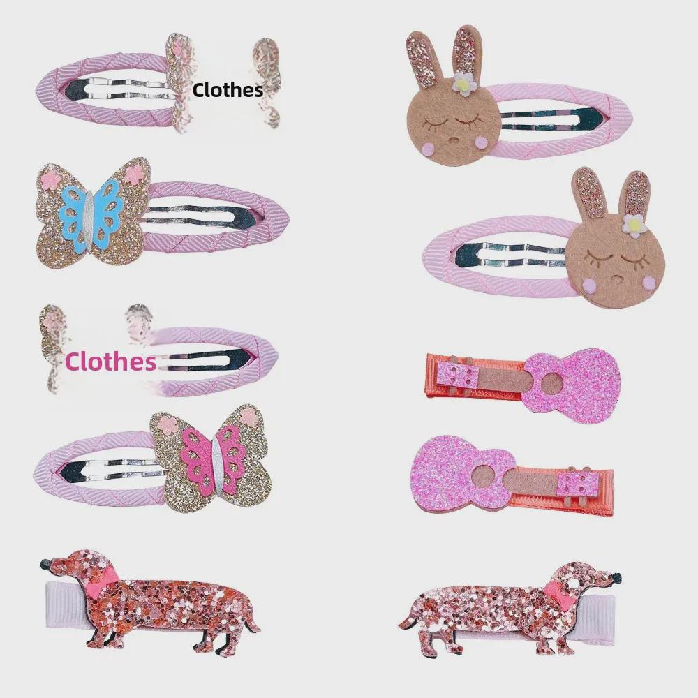 Children's Glitter Animal Hair Accessories: Bunny, Butterfly, Guitar, Puppy BB Clips