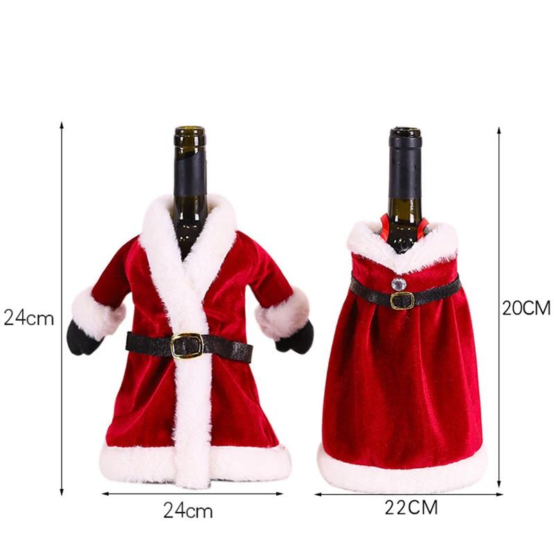 Dress Style  Christmas Red Wine Bottle Covers Santa Claus Coat Champagne Cover for Xmas Home Party Dinner Table Decoration