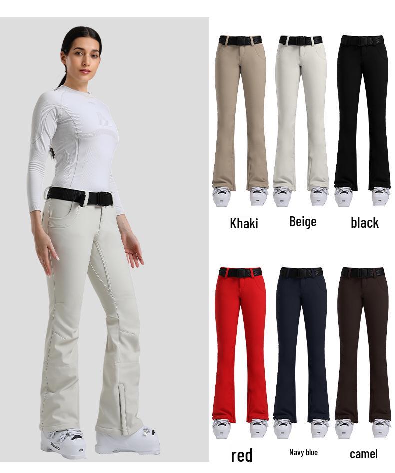 New Women's Slim Fit Ski Pants: Elastic, Double-Layered, Velvet-Lined, Windproof, Waterproof, Breathable, Solid Color.