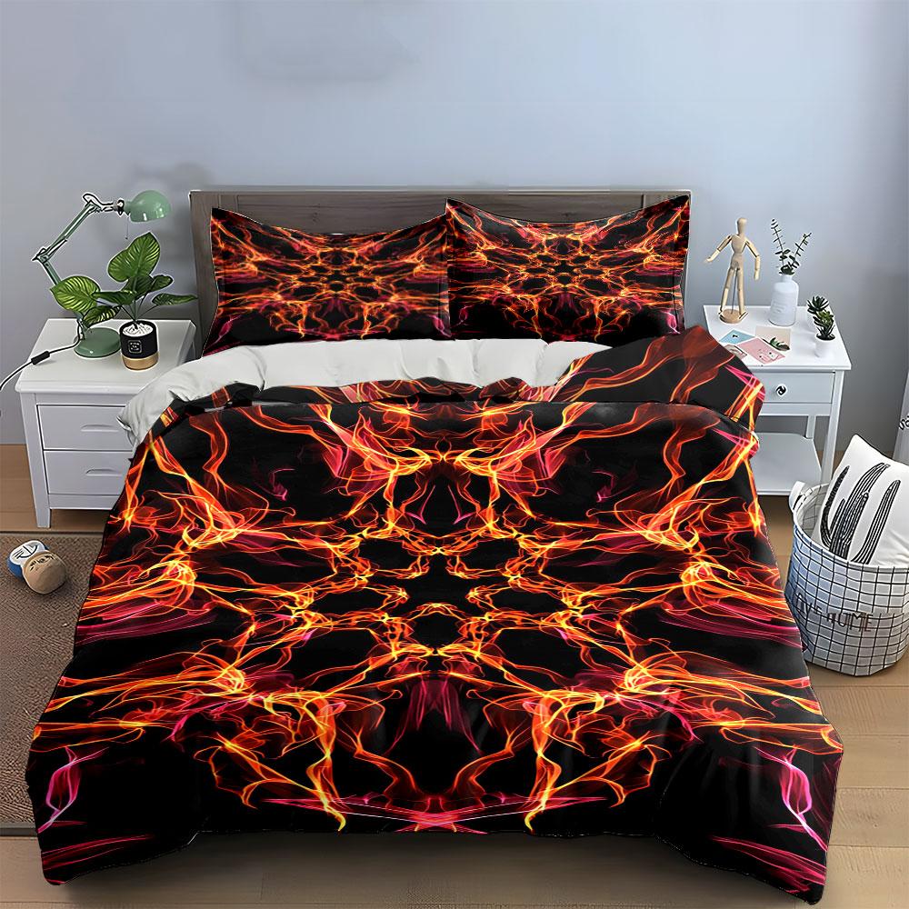 Fiery flame symmetrical pattern. Bedding sets Duvet cover sets Duvet covers Pillowcases(1 * Duvet Cover 2 * Pillowcases without duvet insert)