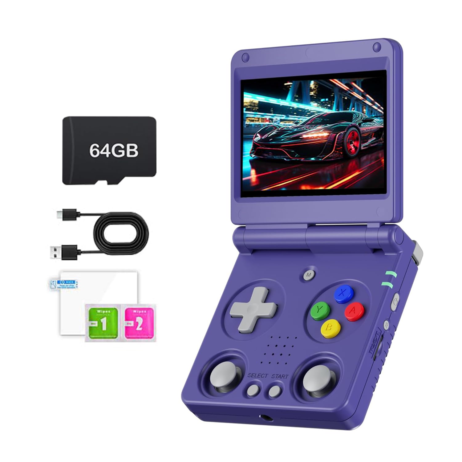 

Anbernic RG34XXSP Flip Portable Game Foldable Retro Game Console with Linux Japanese Language Dual 3300mAh 64GB Purple Console, System, 3.4-inch