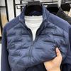 Jaqueta de Penas Leve com Gola Alta Patchwork Masculina para Meia-idade e Idosos - Casaco Quente, Casual e Versátil