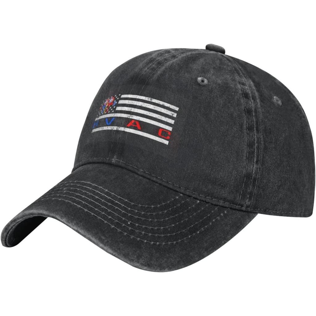 HVAC American Flag Graphic Washed Baseball Cap Unisex Cotton Adjustable Dad Hat