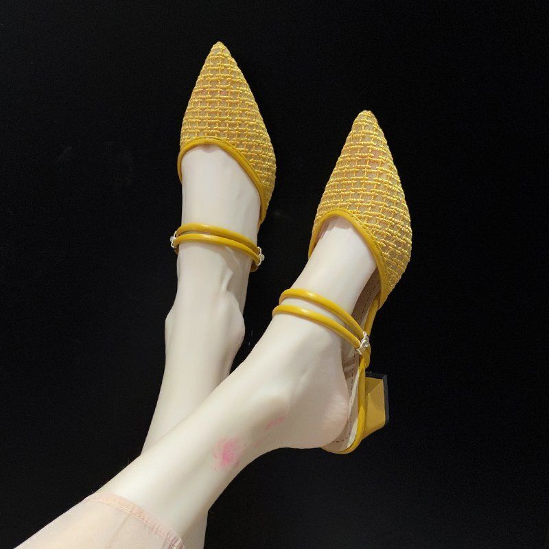 Yellow Mules Sandals for Women Block Heel Pointed Toe Woman Shoes on Sale High Quality Summer Anti Slip Hot Casual Designer Pvc