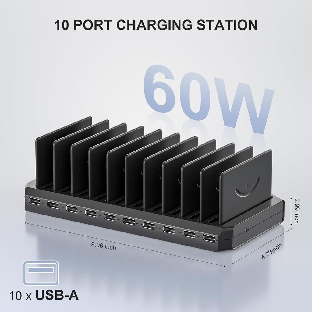 10-Slot USB Charger & Desktop Organizer with Type-C for Tablets & Phones