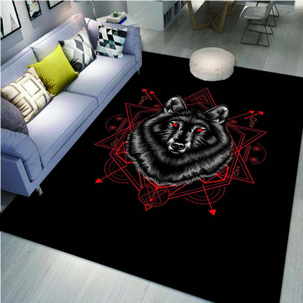 Wolf Carpet Bohemian Mandala Flower Area Rug for Living Room Bathroom Laundry Room Decor Wild Animal Doormat Non-Slip Floor Mat