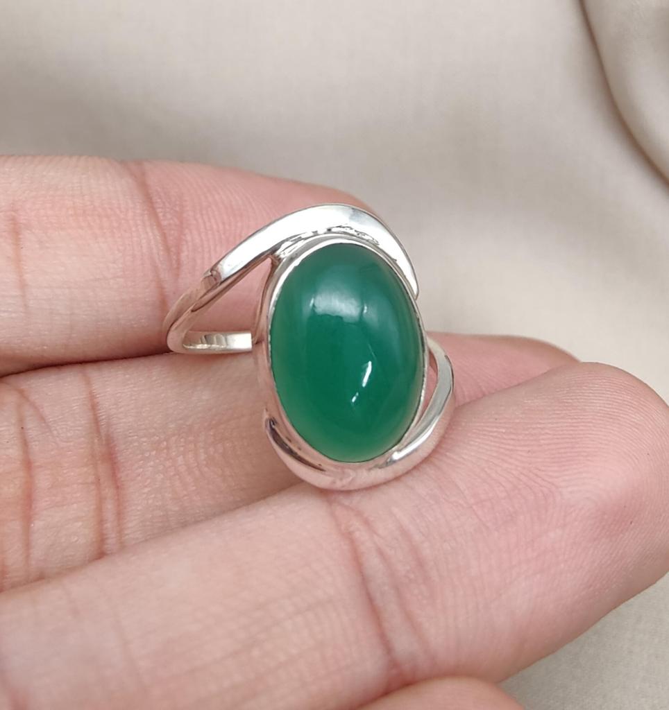 Green Onyx Sterling Silver Ring: Handmade Boho Statement Jewelry