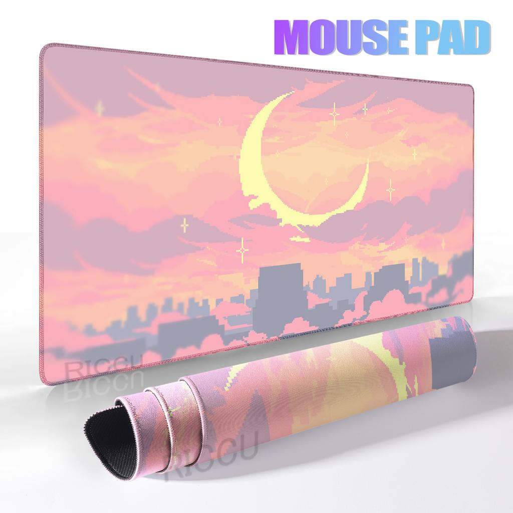 Pixel Art Cloudy Sky Mousepad Cute Mouse Pad Kawaii XXL E-Sports Desk Pad Extended Gaming Keyboard Mat Large Pink purple DeskMat
