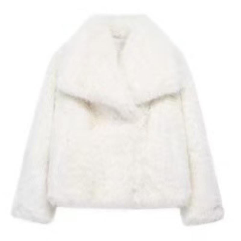 

Зимняя экологичная меховая куртка с большим лацканом, женский топ большого размера из искусственного меха, модная и свободная XL белый