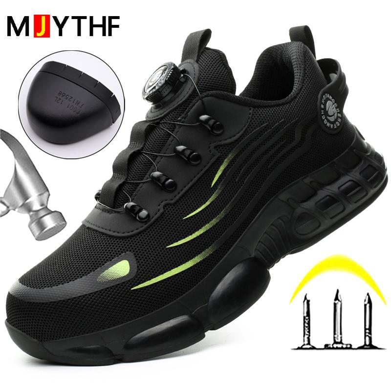 Rotating Button Work Safety Boots Steel Toe Cap Indestructible Shoes Puncture-Proof Work Sneakers Security Protection Shoes Male