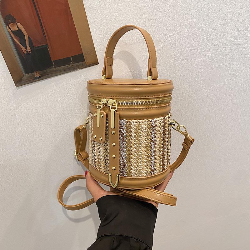 

Versatile hand bag, high-end single shoulder commuter bag, women s fashion woven new messenger bucket bag хакі