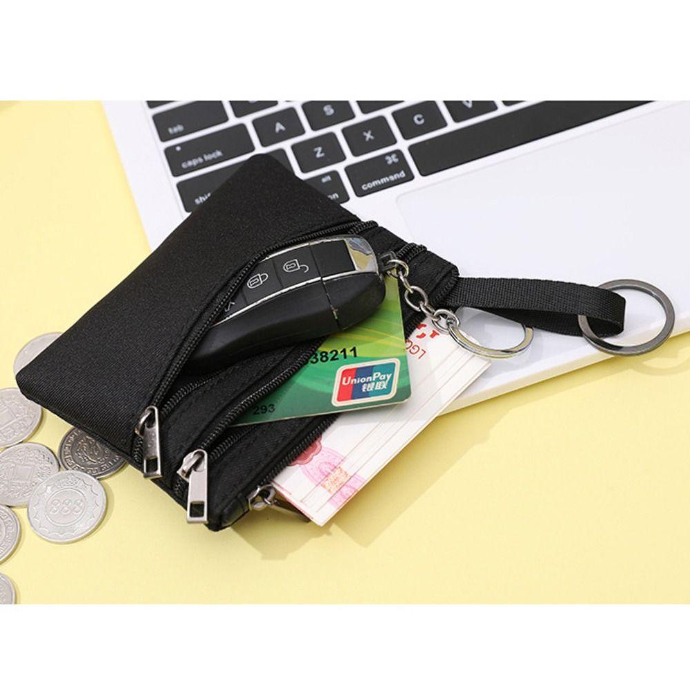 Durable Canvas Wallet Zipper 3-layer Card Holder Coin Bag Women Girls