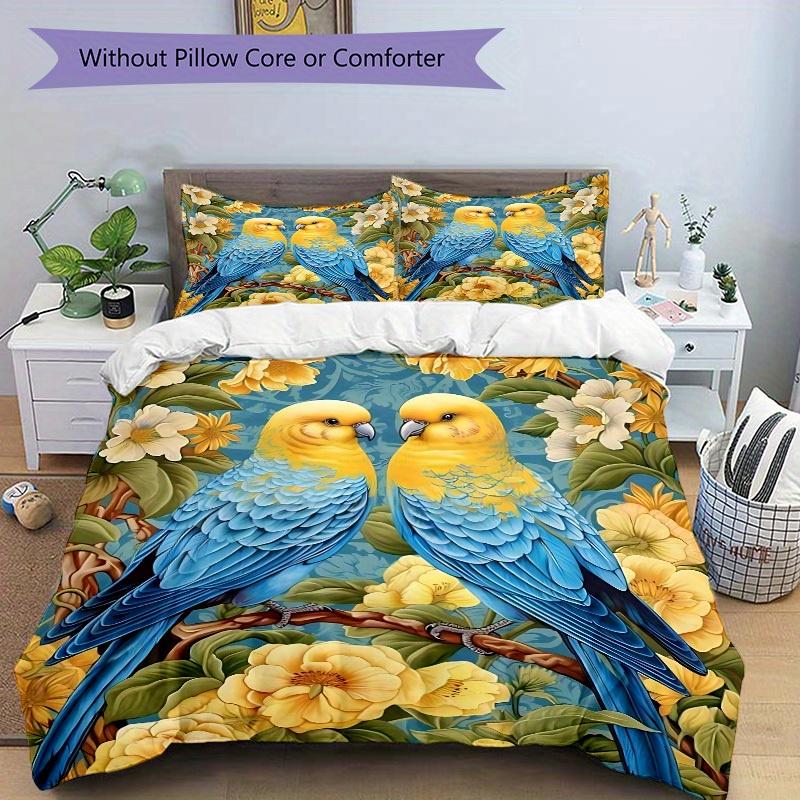 3pcs Parrot Floral Bedding Cover Set, Fashion Classic Popular Print Bedding Set, Soft Comfortable, All - Season Use, For Bedroom, Guest Room097