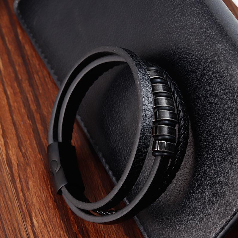 Trendy náramky z pravé kůže Pánské náramky z vícevrstvého pleteného lana z nerezové oceli pro muže, dámské náramky šperky