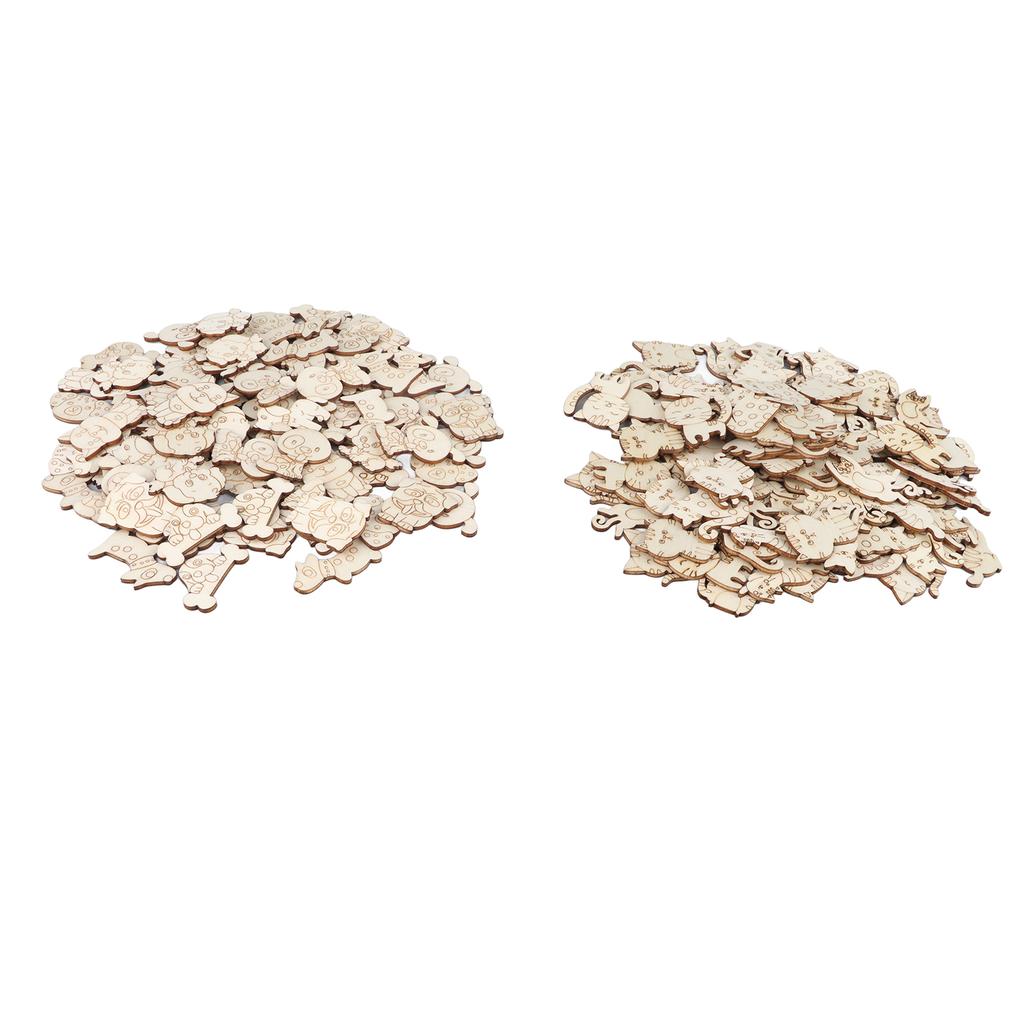 200pcs Unfinished Wooden Animal Chips DIY Innovative Empty Wooden Cat Dog Ornaments for Home