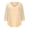 Women's Top 3/4 Sleeve V-neck Color Lace Patchwork Casual Blouses