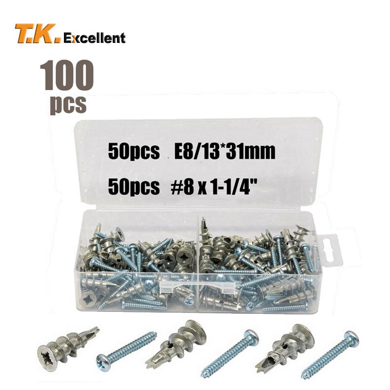 

100Pcs Само бурение Drywall Якоря13x31mm с Pan Head Винты Kit