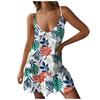 Women's Fashion Casual Print V Neck Strappy Beach Dress (Adjustable Straps)