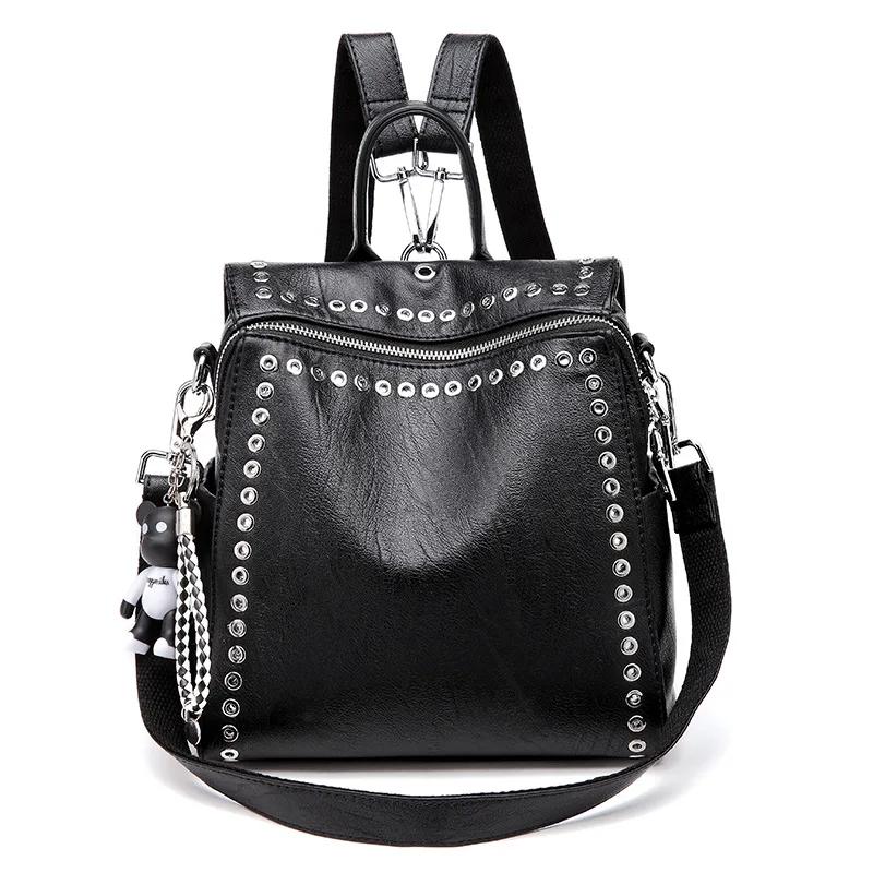 

Luxury Women Genuine Real Leather Backpack Rivet Multifunctional Shoulder Bag Female Retro Travel Teenage Girl Fashion Schoolbag