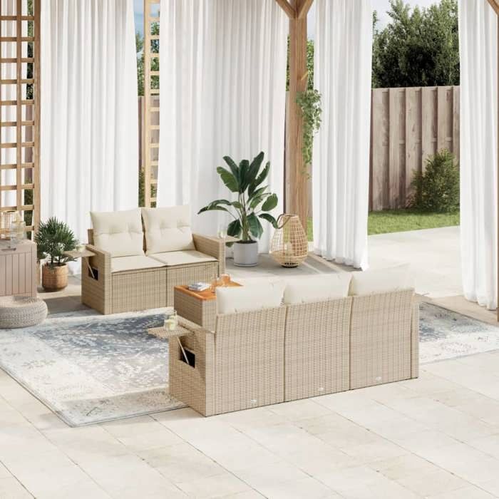 VidaXL Salon de Jardin avec Coussins 6 pcs, Canapés de Terrasse, Ensemble de Meubles de Patio, Mobilier d'Extérieur, Beige 3224448