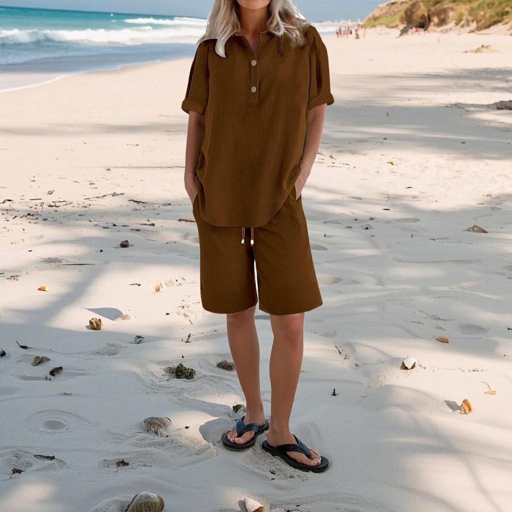 Women's Casual Pants Set Fashion Women's Shirt Soild Two Piece Set