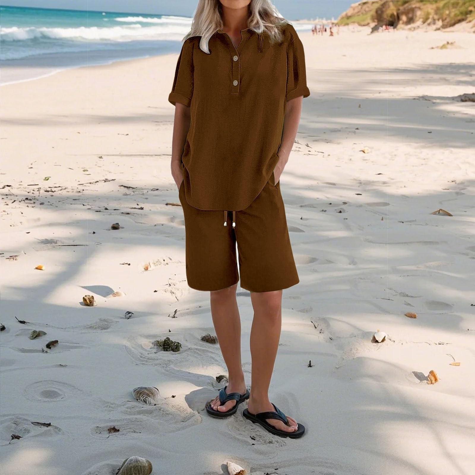 

Женский повседневный брючный костюм Модный женский топ Однотонный комплект из двух предметов M коричневый