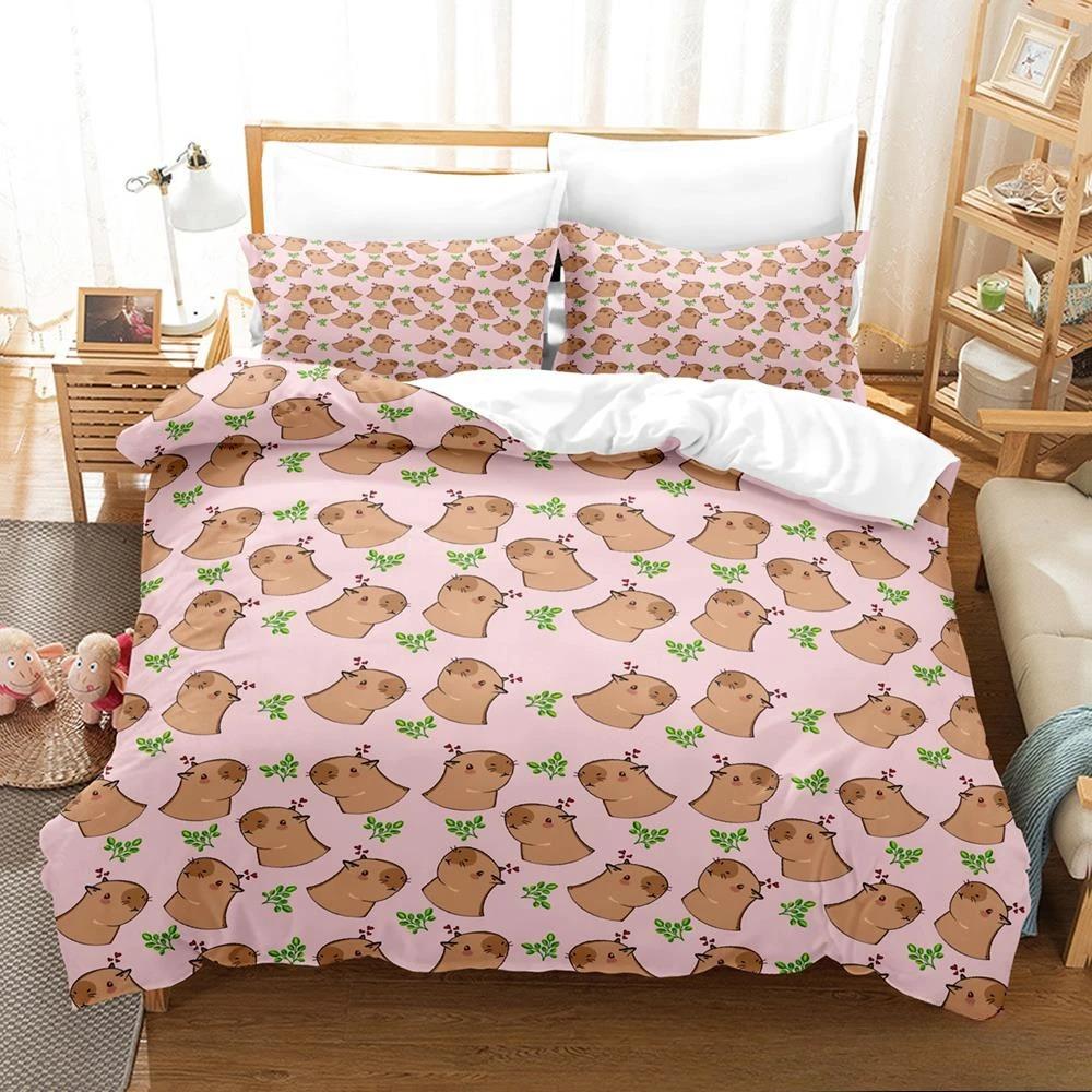 Kawaii Capybaras Sengetøy Sett Enkelt Twin Full Queen King Size Sengesett Aldult Barn Soverom Dynetrekk Sett 3D sengetøy sett