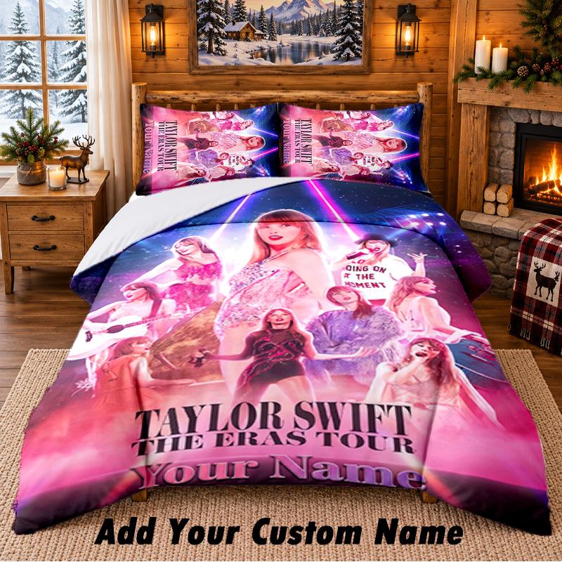 Taylor Swift Pattern Bedding 3Pcs Set Custom Name, Bed Sheet And Pillowcases For Home Bedroom