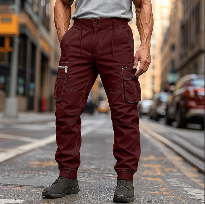 Mens Plus Size Multiple Pockets Casual Elastic Cuff Cargo Pants