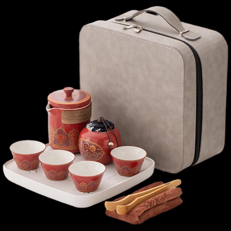 Chinese Style Ceramic Tea Gift Set with Travel Bag