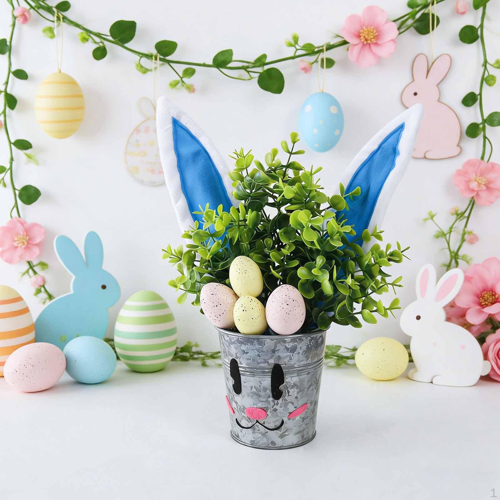 

Fake Greenery Leaves Foam Egg Easter Artificial Potted Plants Window Sill Office