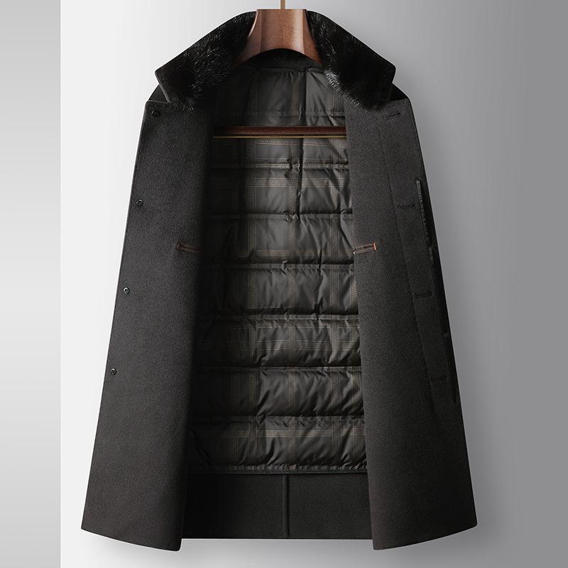 Men's Woolen Coat Autumn and Winter Mink Hair Stand-up Collar Middle-aged Business Take-off Down Liner Double-sided Woolen Coat