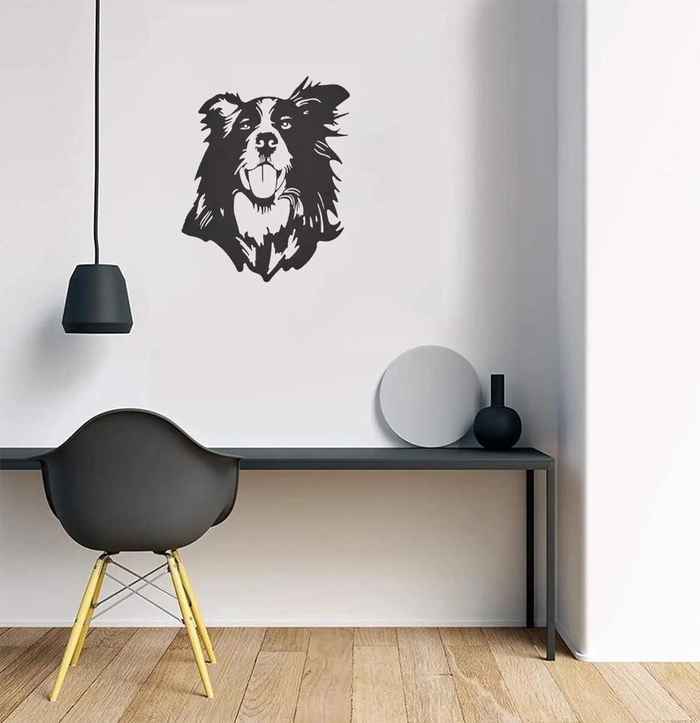 Černá silueta kolie kovová nástěnná elegantní dekorace pro milovníky psů s designem border kolie nebo prostory pro domácí mazlíčky