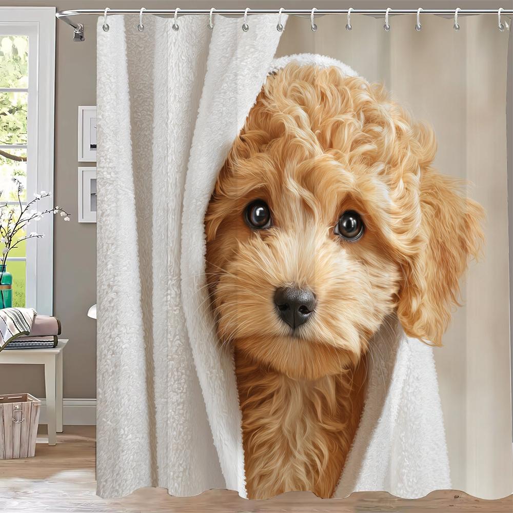 Dunika Chen Modern Lovely Puppy Shower Curtain Bath Curtain Cute Dog Printed Bathroom Curtains For Home Decoration Curtain With Hooks