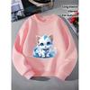 Girls' Crewneck Sweatshirt - Cute White Kitten with Blue Water Machine Washable, Spring And Autumn