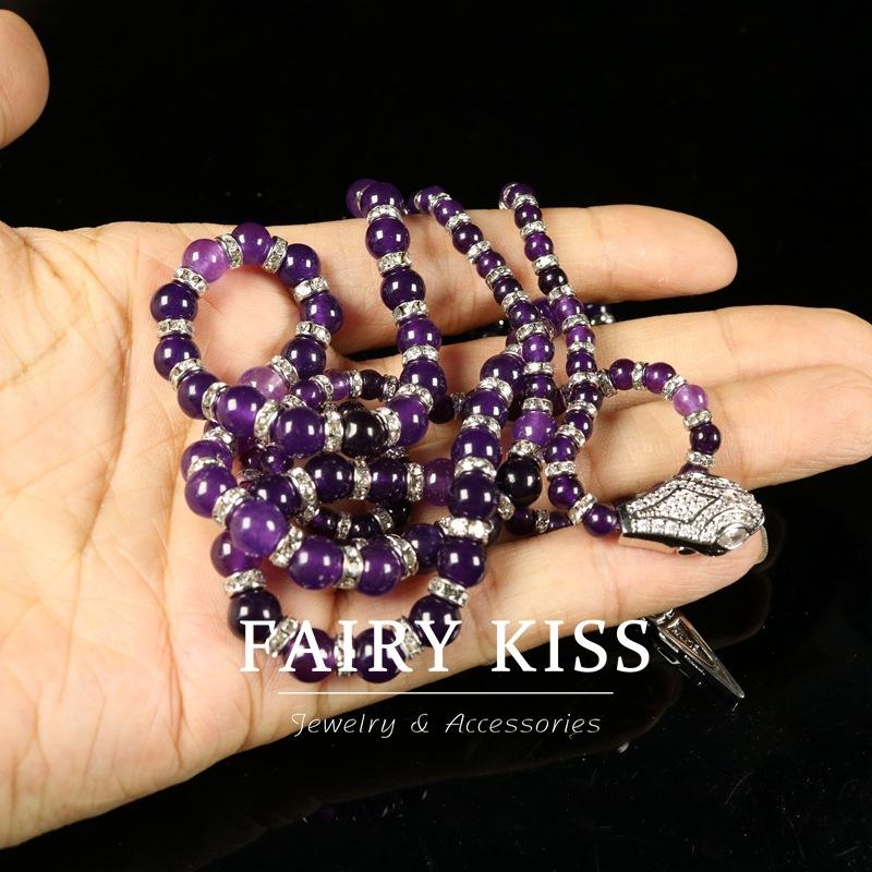 Spirit Snake Amethyst Handmade Beaded Diamond Necklace Copper Wax Inlaid Exquisite Elegant Light Luxury Jewelry