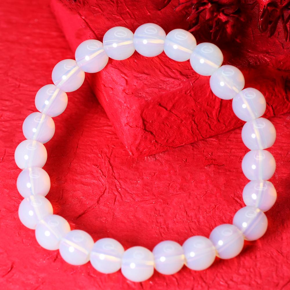 77.40 Ct Certified Milky White & Blue Opalite Bracelet 24 Round Beads Party Wear my-429-sa