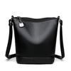 Women's Black Textured Leather Bucket Bag Adjustable Crossbody Bag