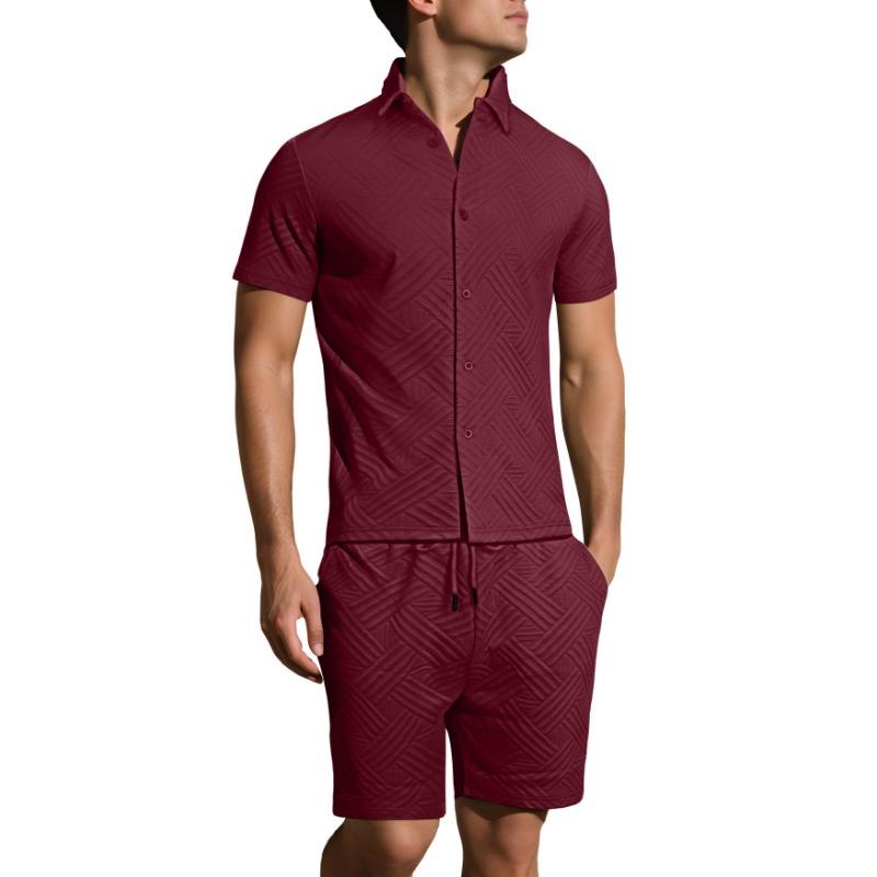 Mens Casual Short Sleeve Shirt And Shorts Two Piece Set