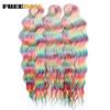 FREEDOM Synthetische Flecht-Haarverlängerungen Tief Gewellt 24 Zoll Lang Lockige Braids Haare Ombre Braun Regenbogen Twist Häkel-Haar