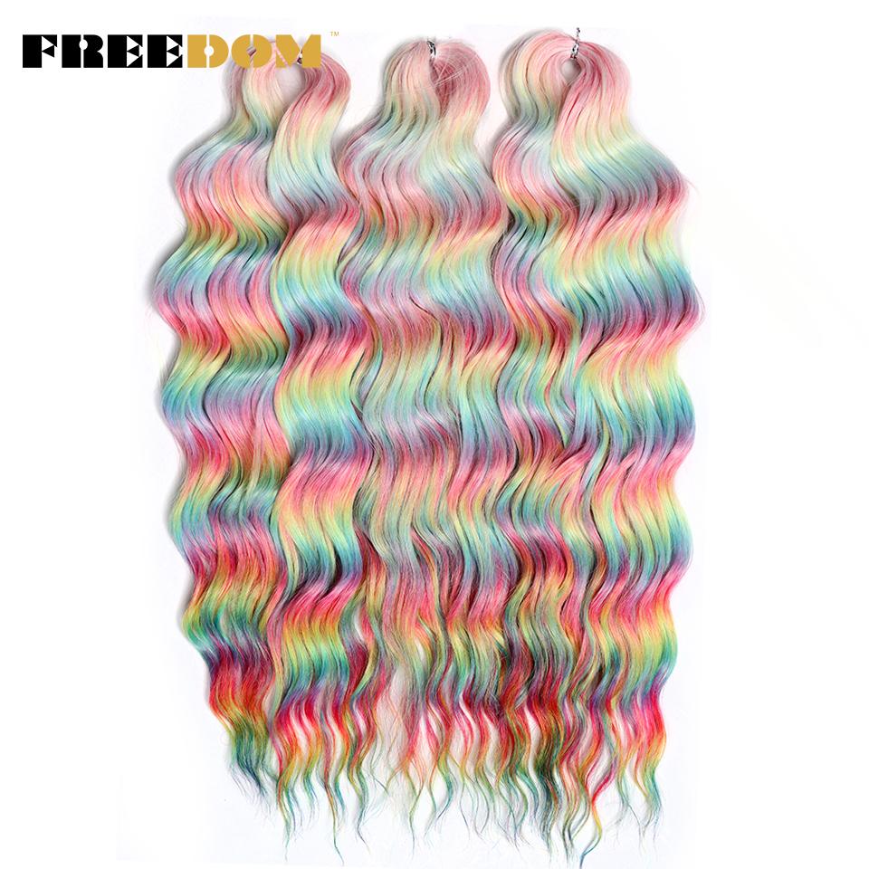FREEDOM Synthetische Flecht-Haarverlängerungen Tief Gewellt 24 Zoll Lang Lockige Braids Haare Ombre Braun Regenbogen Twist Häkel-Haar